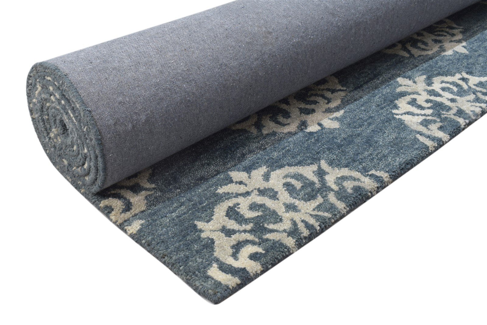 Hand Tufted Charcoal Wool Rug 8' X 10' Modern Indian Damask Large Carpet 