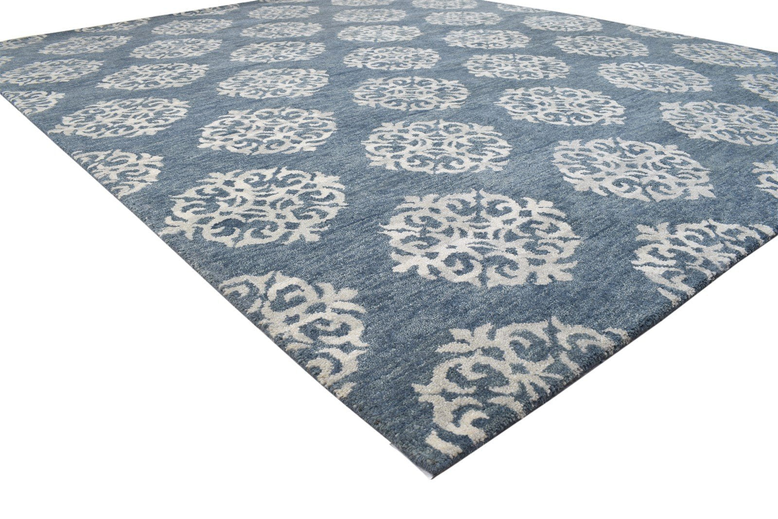 Hand Tufted Charcoal Wool Rug 8' X 10' Modern Indian Damask Large Carpet 