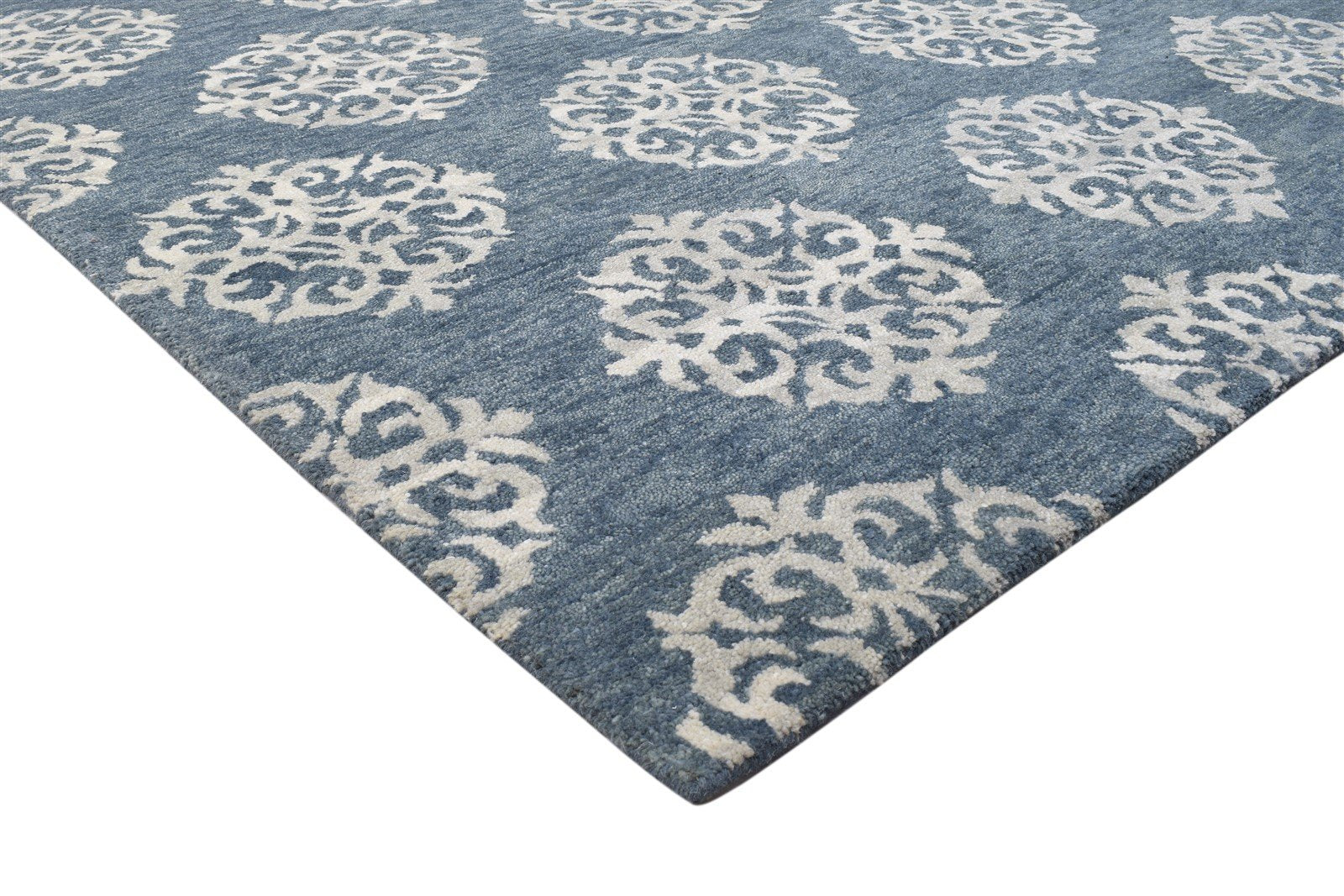 Hand Tufted Charcoal Wool Rug 8' X 10' Modern Indian Damask Large Carpet 