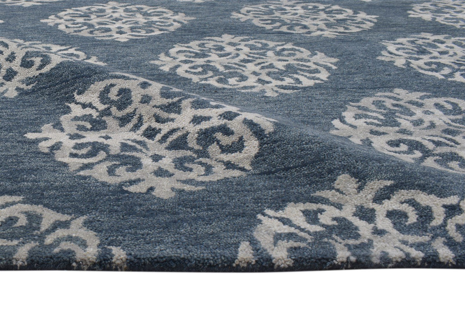 Hand Tufted Charcoal Wool Rug 8' X 10' Modern Indian Damask Large Carpet 