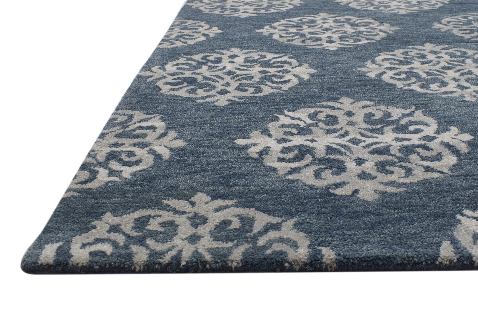 Hand Tufted Charcoal Wool Rug 8' X 10' Modern Indian Damask Large Carpet 