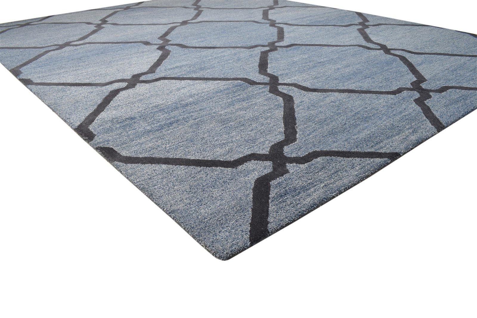 Grey Wool Rug 8' X 10' Modern Hand Tufted Moroccan Trellis Large Carpet 