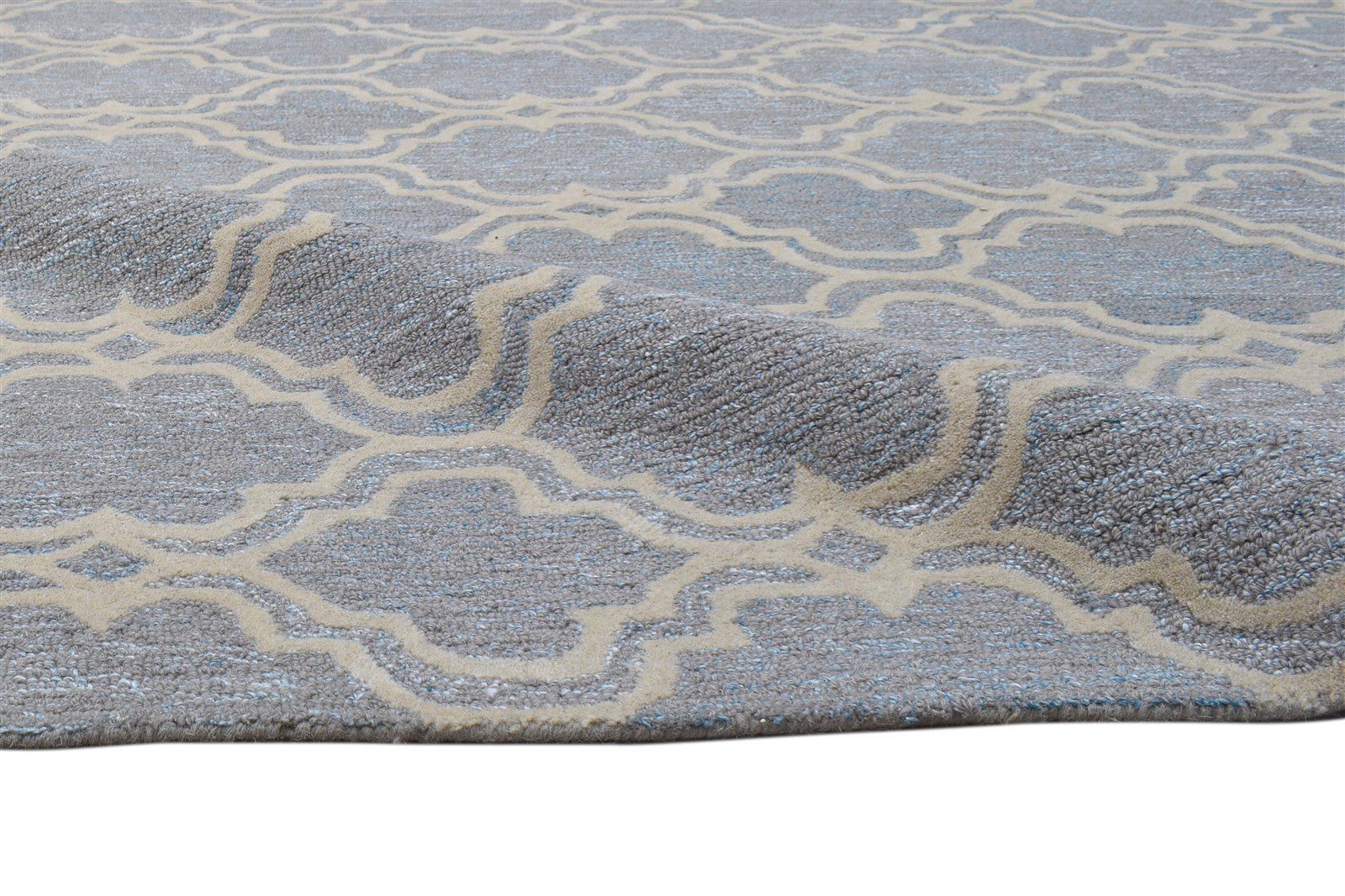 Wool Blue Rug 8' X 10' Modern Hand Tufted Moroccan Scroll Tile Large Carpet 