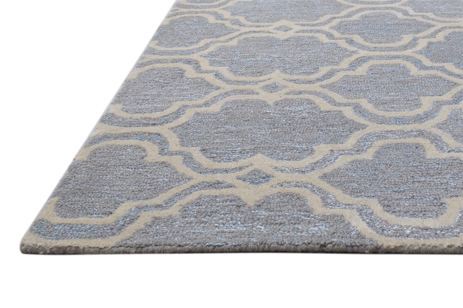 Wool Blue Rug 8' X 10' Modern Hand Tufted Moroccan Scroll Tile Large Carpet 