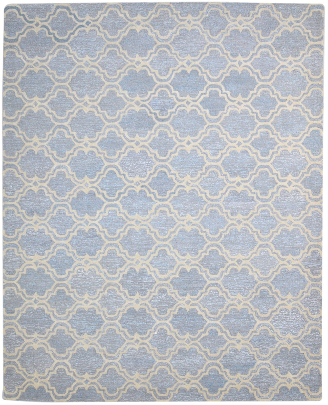 Wool Blue Rug 8' X 10' Modern Hand Tufted Moroccan Scroll Tile Large Carpet 