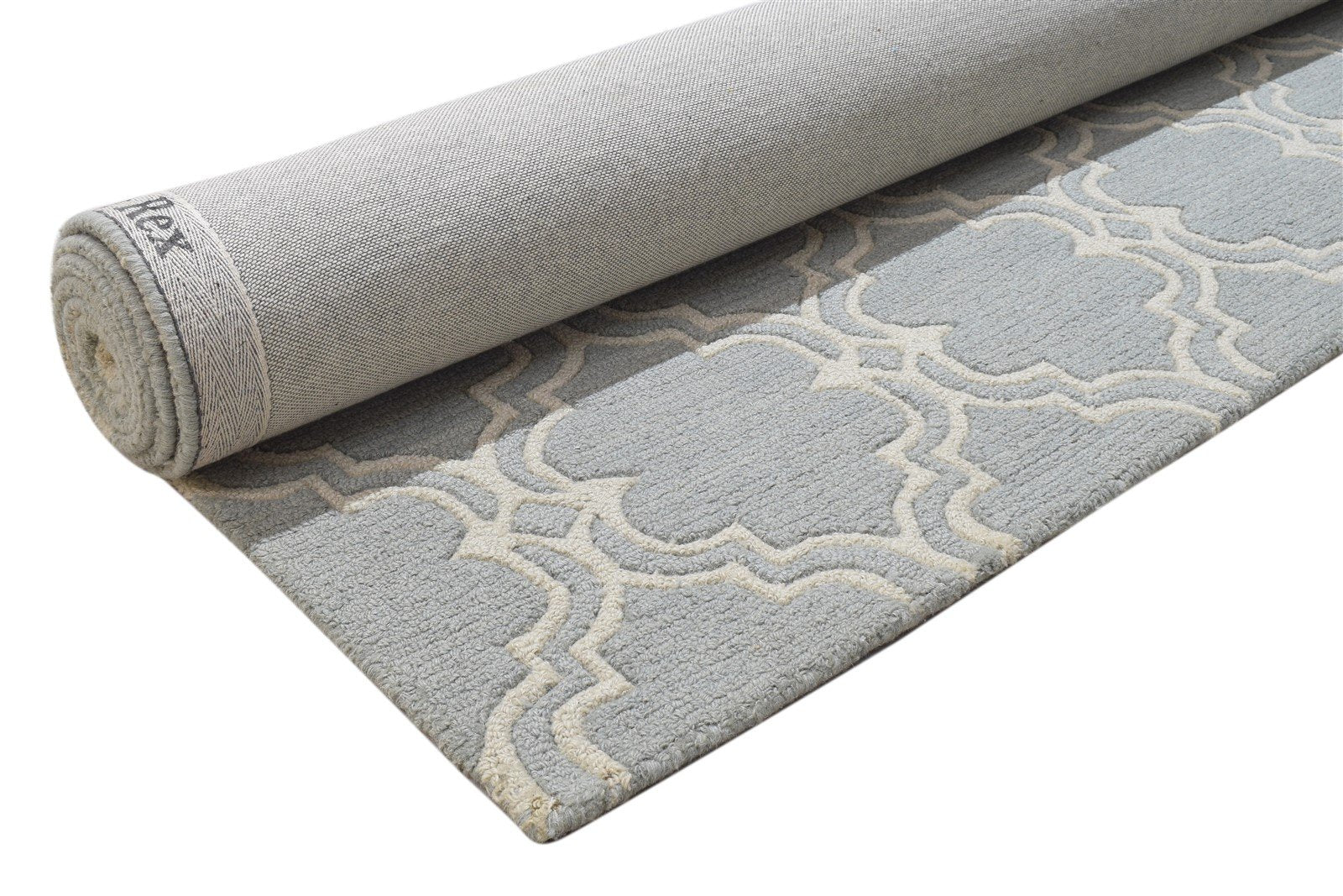 Wool Grey Rug 6' X 9' Modern Hand Tufted Moroccan Scroll Tile Room Size Carpet 