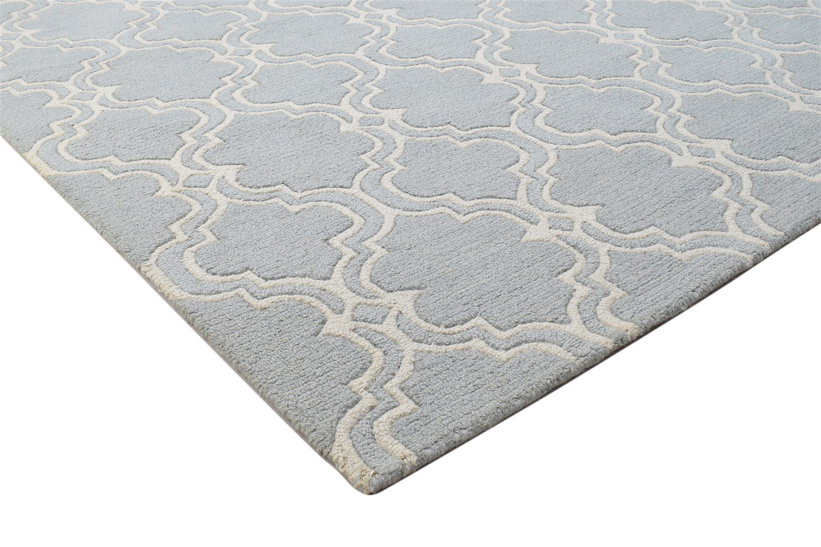 Wool Grey Rug 6' X 9' Modern Hand Tufted Moroccan Scroll Tile Room Size Carpet 