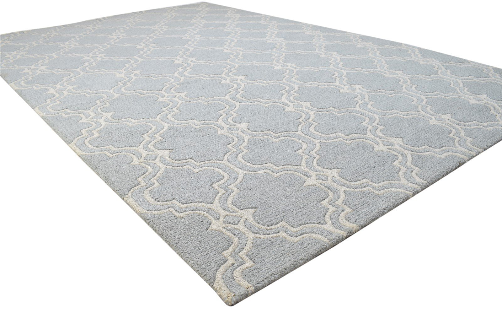 Wool Grey Rug 6' X 9' Modern Hand Tufted Moroccan Scroll Tile Room Size Carpet 