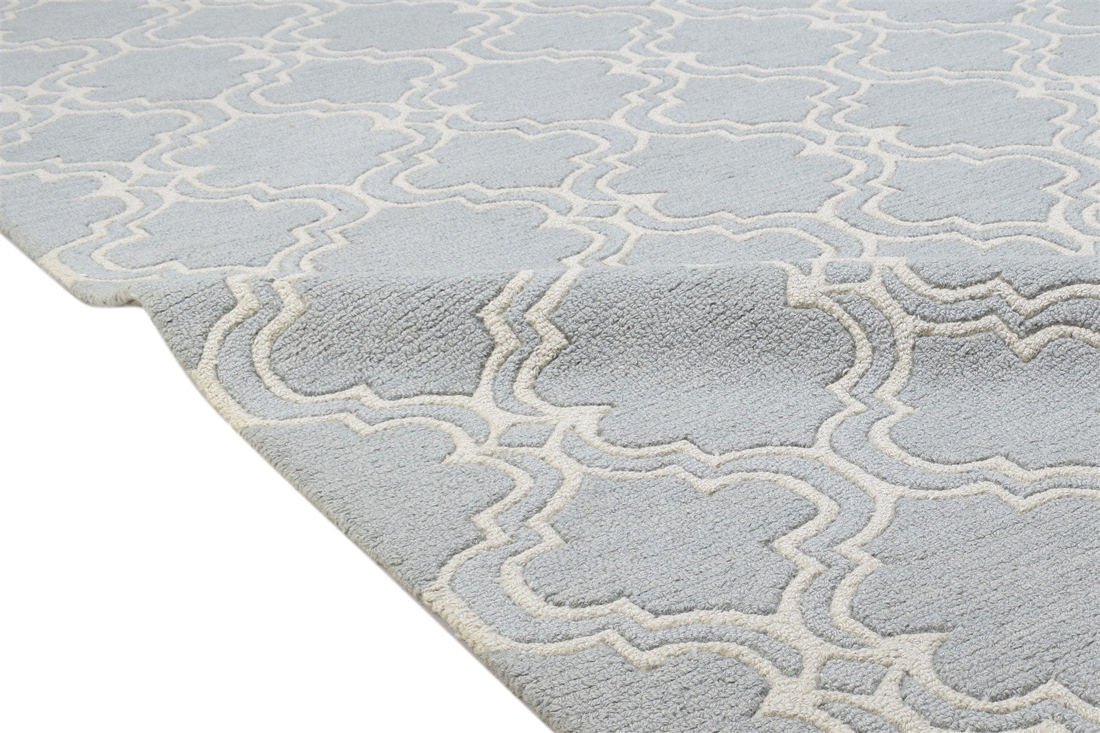 Wool Grey Rug 6' X 9' Modern Hand Tufted Moroccan Scroll Tile Room Size Carpet 