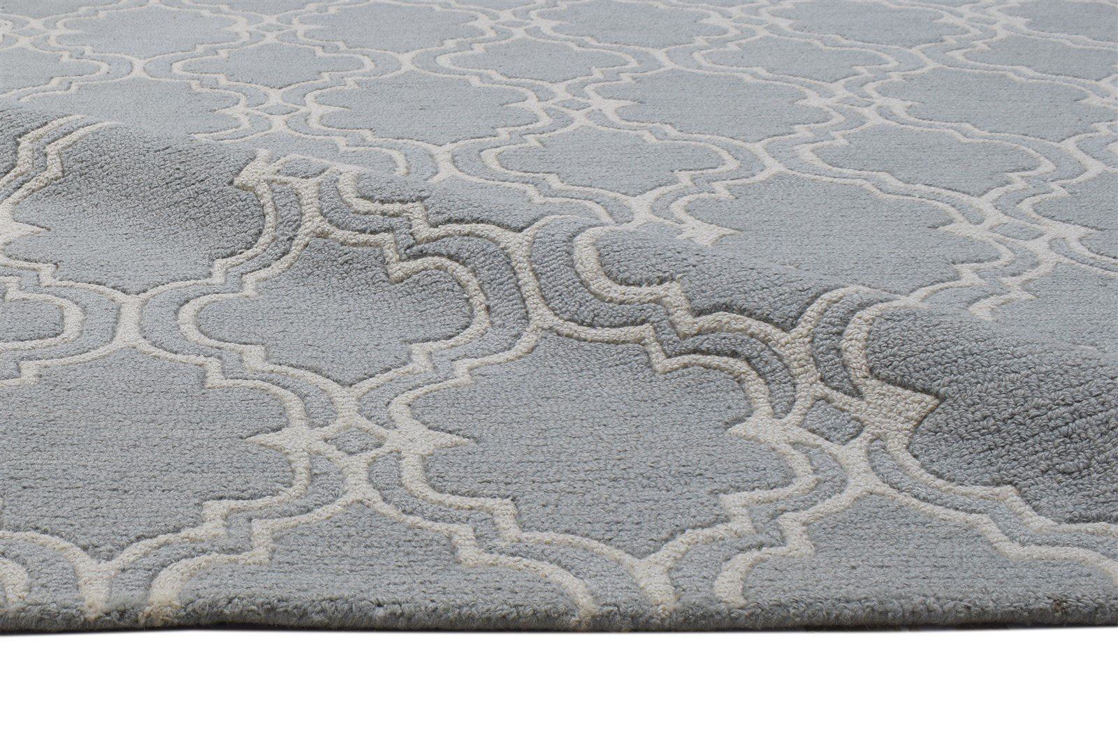 Wool Grey Rug 6' X 9' Modern Hand Tufted Moroccan Scroll Tile Room Size Carpet 