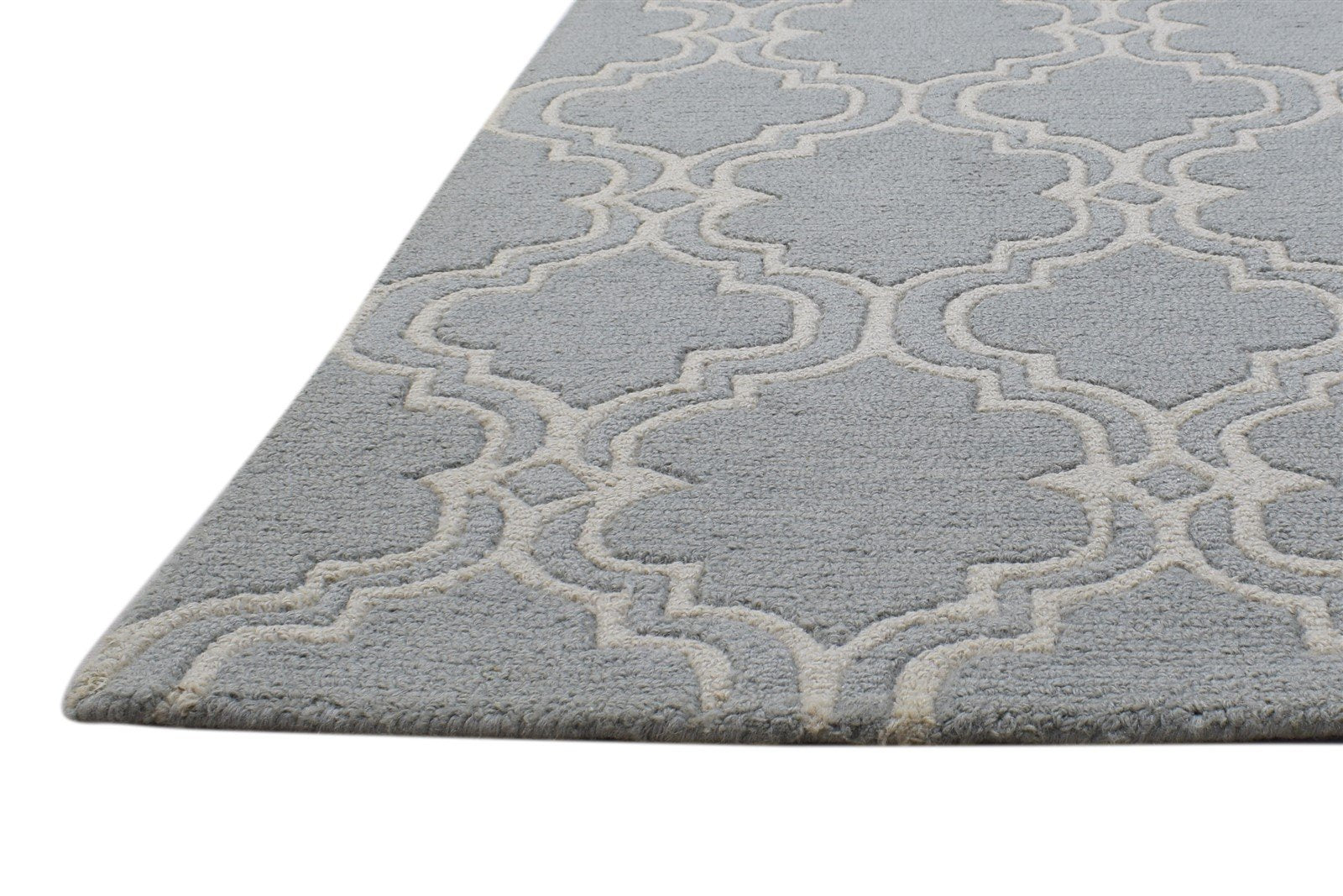 Wool Grey Rug 6' X 9' Modern Hand Tufted Moroccan Scroll Tile Room Size Carpet 