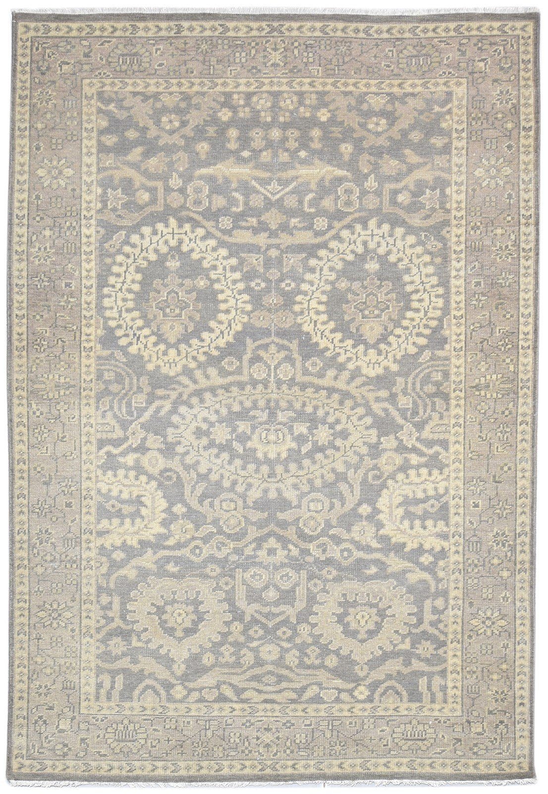 Hand Knotted Grey Wool Rug 6' X 8' Persian Nain Oriental Room Size Carpet 