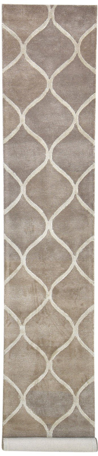 2' X 14' Rug Wool Brown Modern Hand Tufted Moroccan Trellis Small Runner 