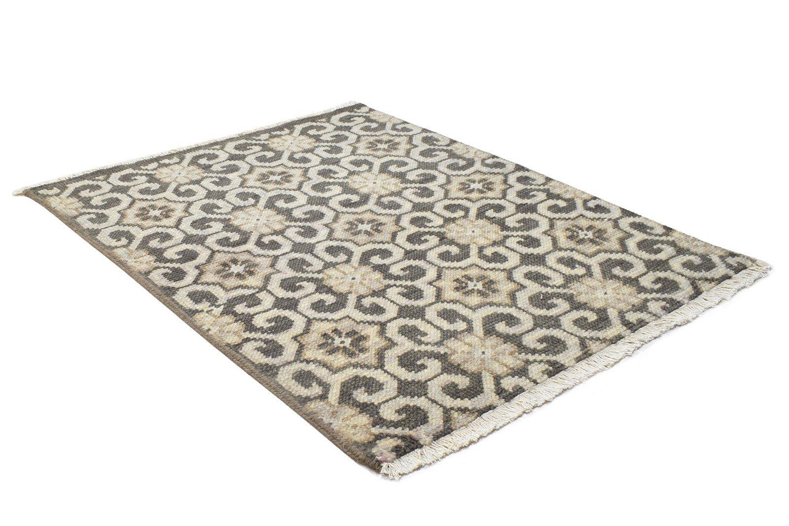 Charcoal Wool Rug 2'6 X 3' Modern Hand Knotted Moroccan Trellis Small Carpet 