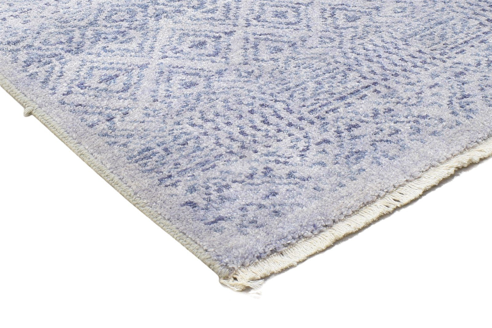 Hand Knotted Blue Wool / Silk Rug 2X3 Modern Scandinavian Trellis Small Carpet 