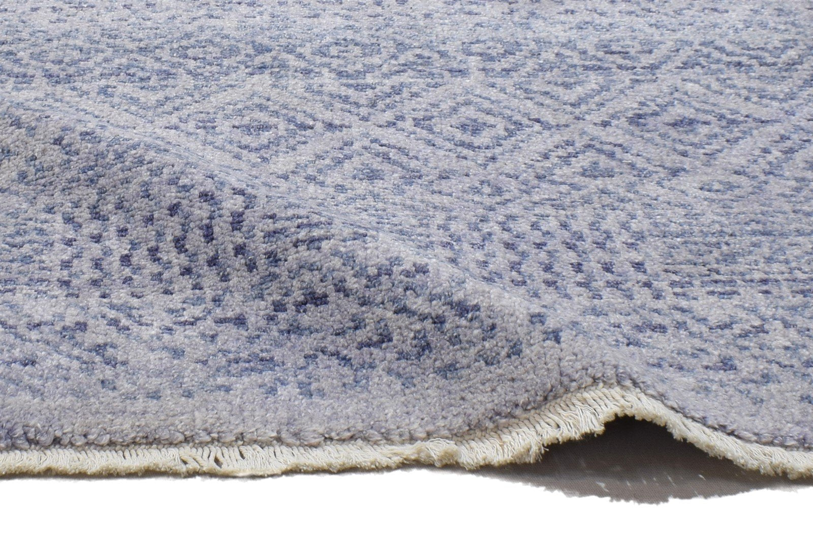 Hand Knotted Blue Wool / Silk Rug 2X3 Modern Scandinavian Trellis Small Carpet 