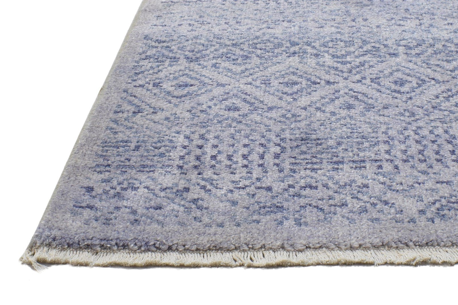 Hand Knotted Blue Wool / Silk Rug 2X3 Modern Scandinavian Trellis Small Carpet 