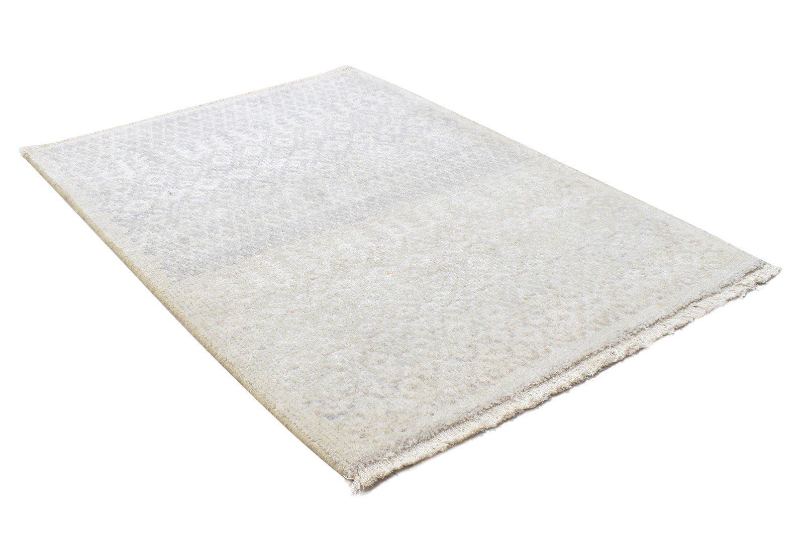 Beige Wool Rug 2' X 3' Modern Hand Knotted Scandinavian Trellis Small Carpet 