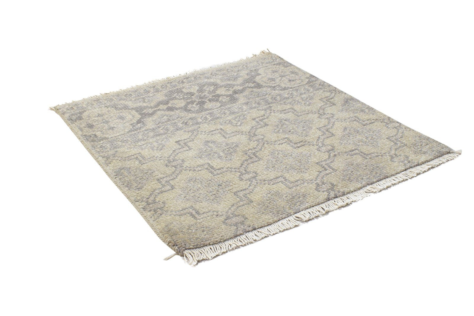 Wool Beige Rug 2' X 2' Modern Hand Knotted Bokhara Trellis Small Carpet 