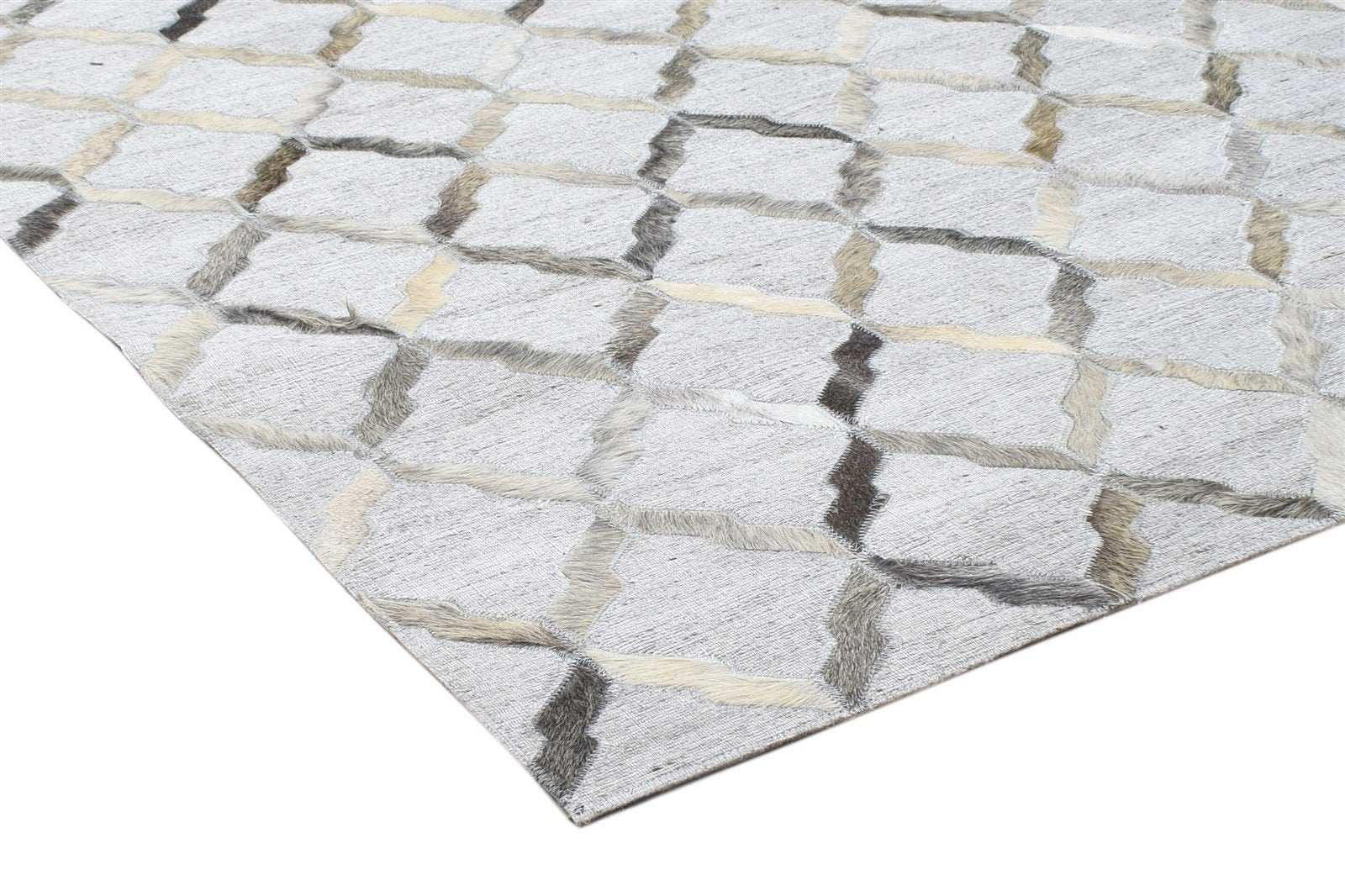 Leather / Cotton Grey Rug 3X5 Modern Hand Woven Scandinavian Geometric Room Size 