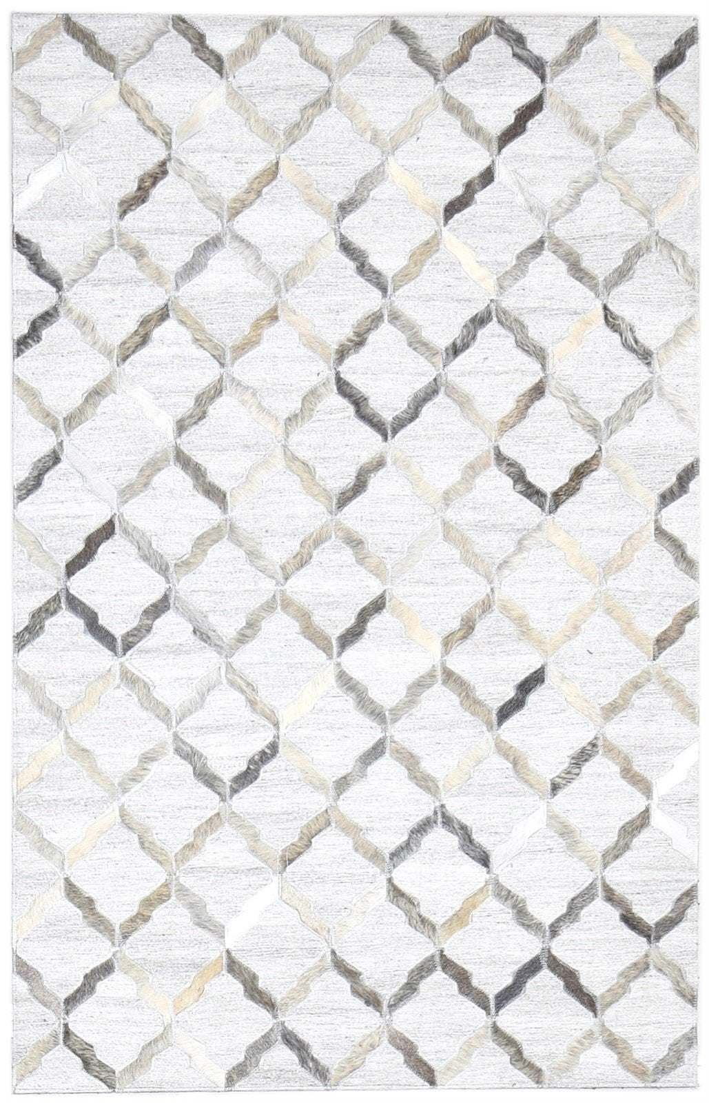 Leather / Cotton Grey Rug 3X5 Modern Hand Woven Scandinavian Geometric Room Size 