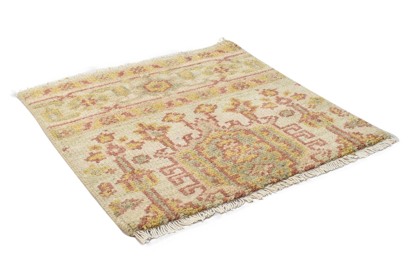 Beige Wool Rug 2' X 2' Persian Hand Knotted Oushak Oriental Small Carpet 