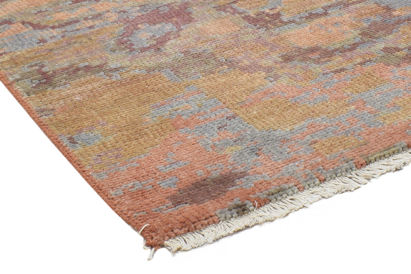 Hand Knotted Rust Wool Rug 2' X 2' Modern French Abstract Small Carpet 