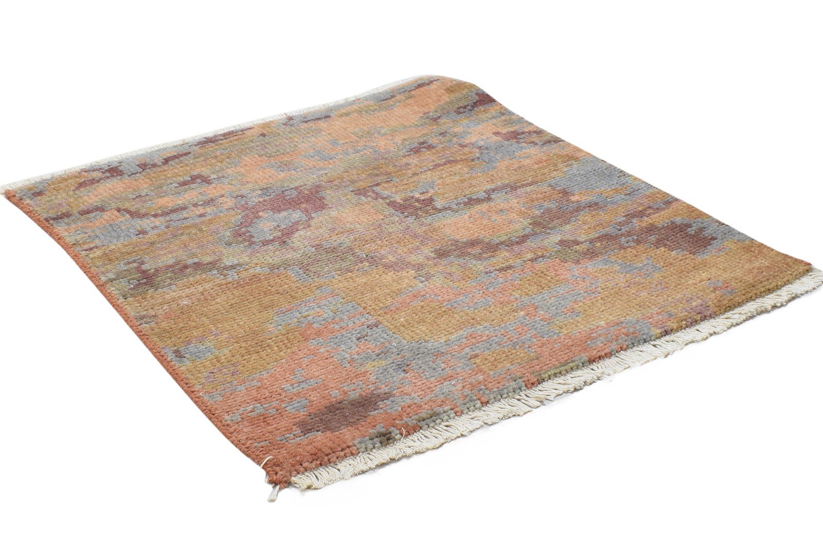 Hand Knotted Rust Wool Rug 2' X 2' Modern French Abstract Small Carpet 