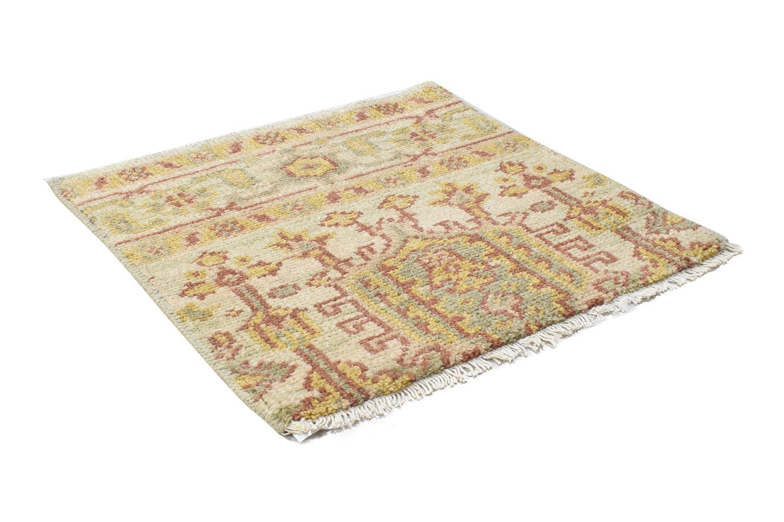 Wool Beige Rug 2' X 2' Modern Hand Knotted Oushak Oriental Small Carpet 