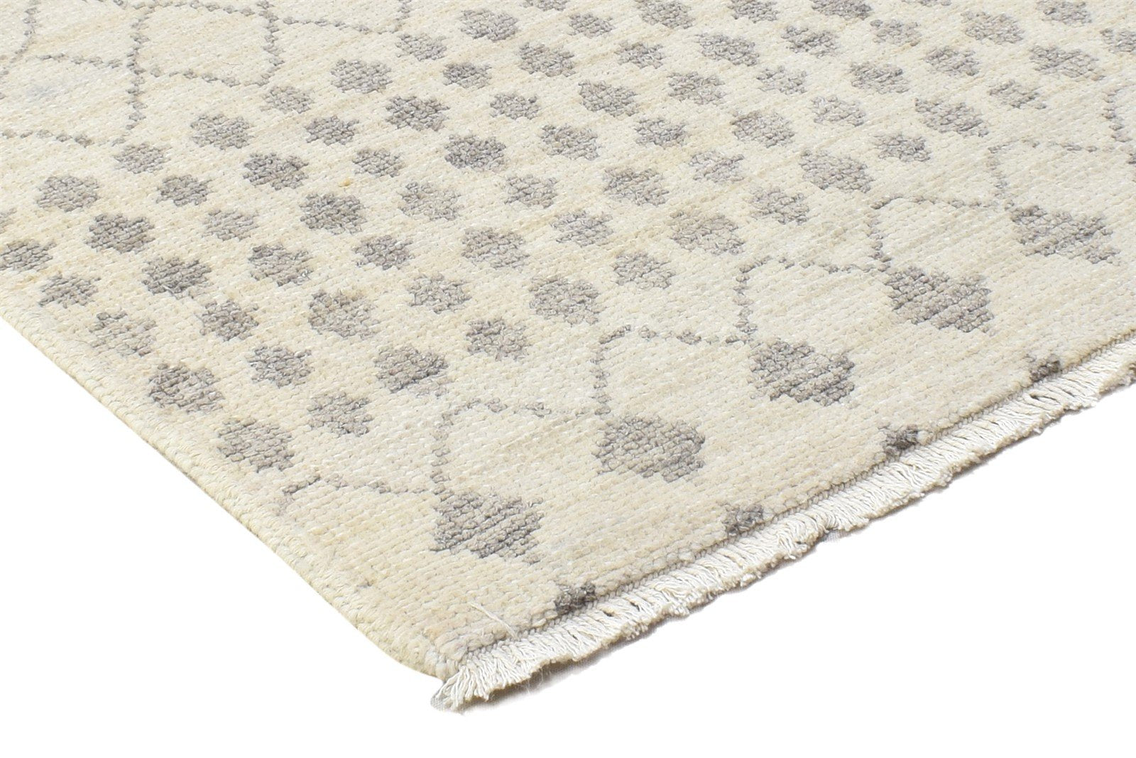 3' X 2' Rug Wool Ivory Modern Hand Knotted Scandinavian Trellis Small Carpet 