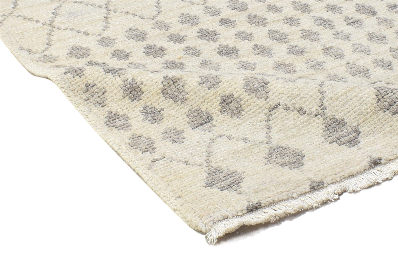 3' X 2' Rug Wool Ivory Modern Hand Knotted Scandinavian Trellis Small Carpet 