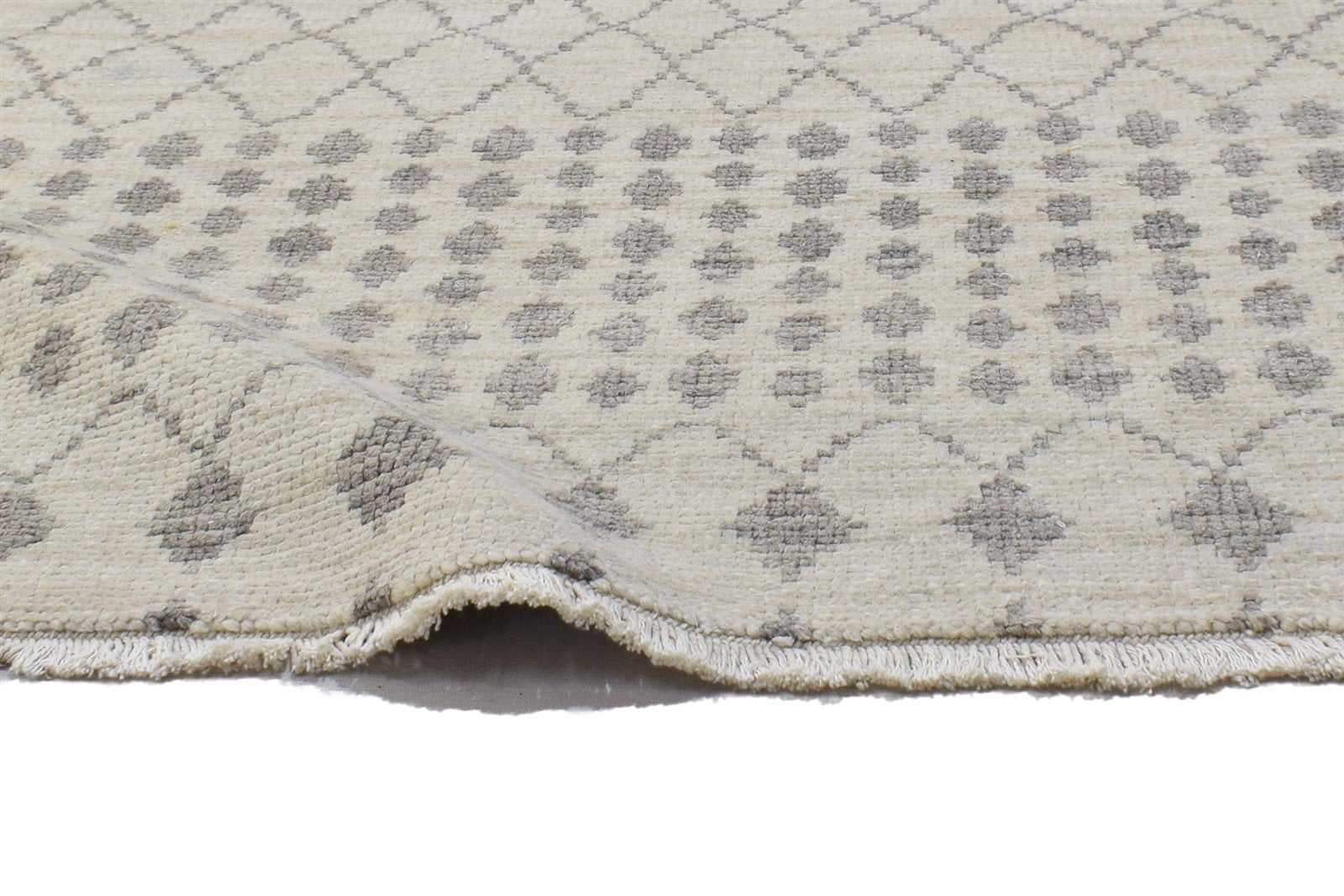 3' X 2' Rug Wool Ivory Modern Hand Knotted Scandinavian Trellis Small Carpet 