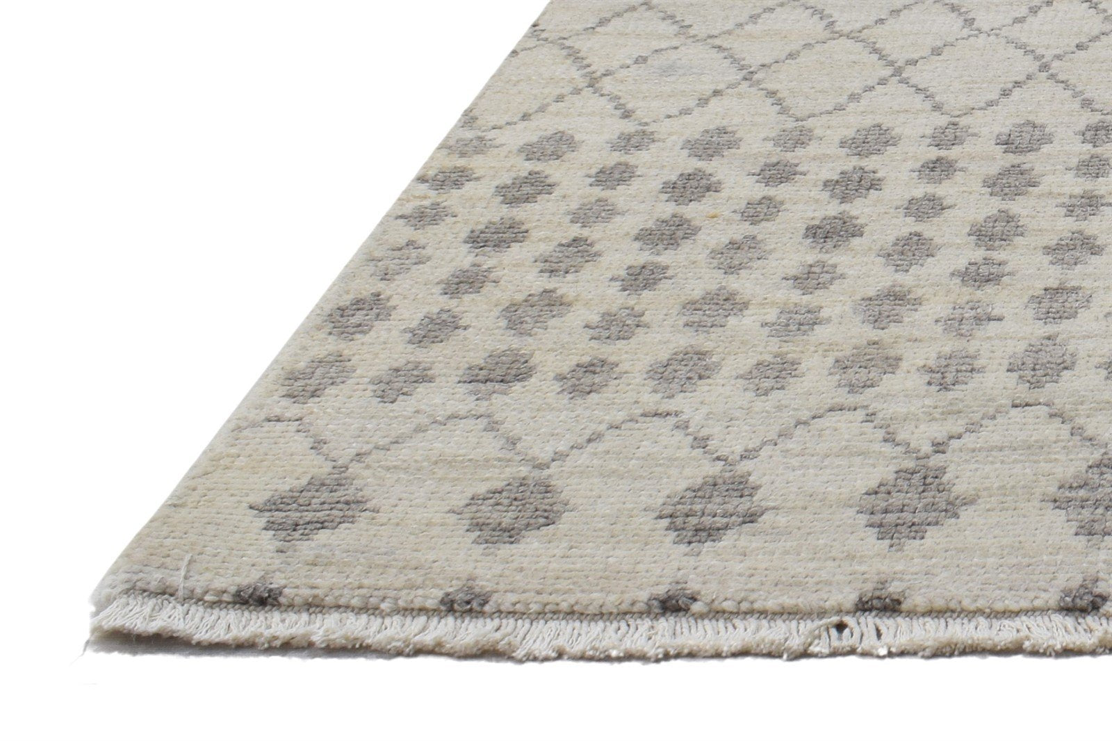 3' X 2' Rug Wool Ivory Modern Hand Knotted Scandinavian Trellis Small Carpet 