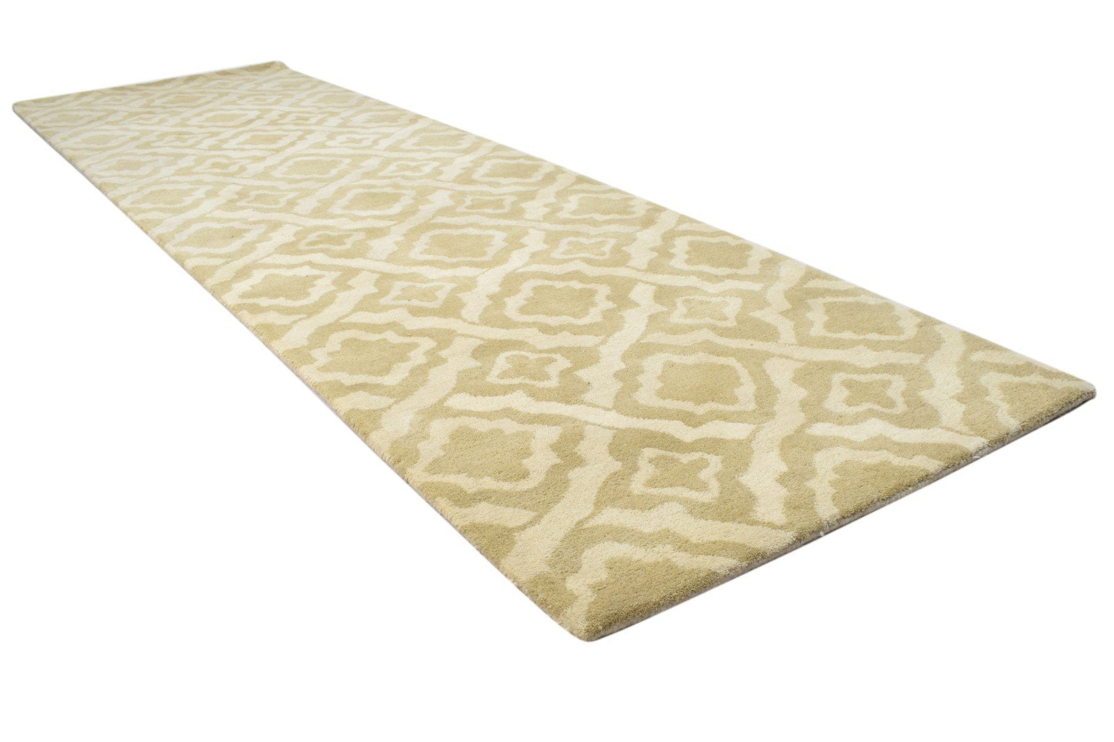 Wool Beige Rug 3' X 9' Modern Hand Tufted Scandinavian Trellis Small Runner 