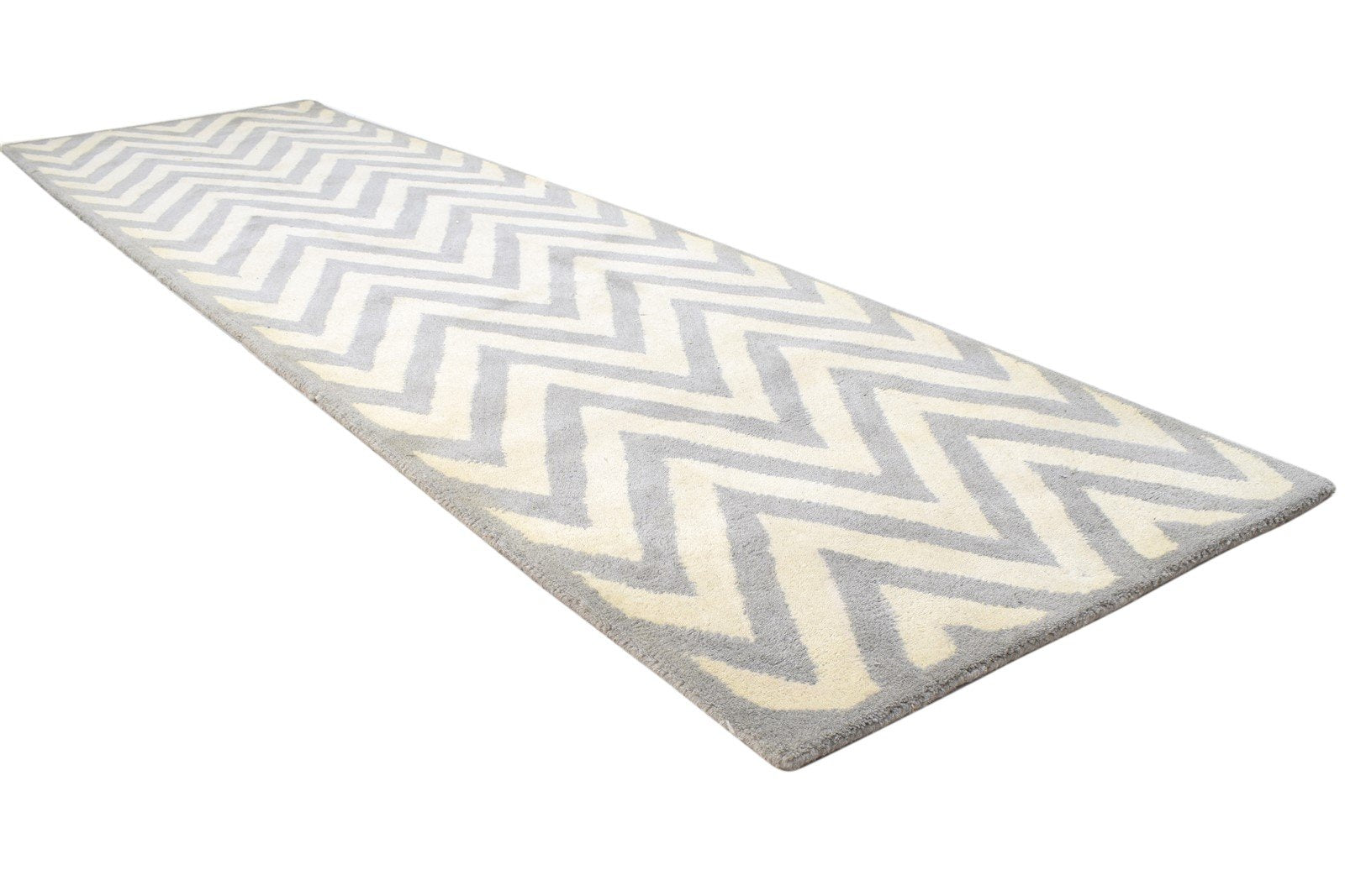 2'6 X 9' Rug Wool Grey Modern Hand Tufted Moroccan Chevron Small Runner 