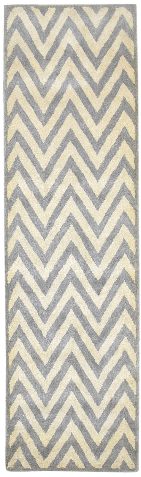 2'6 X 9' Rug Wool Grey Modern Hand Tufted Moroccan Chevron Small Runner 