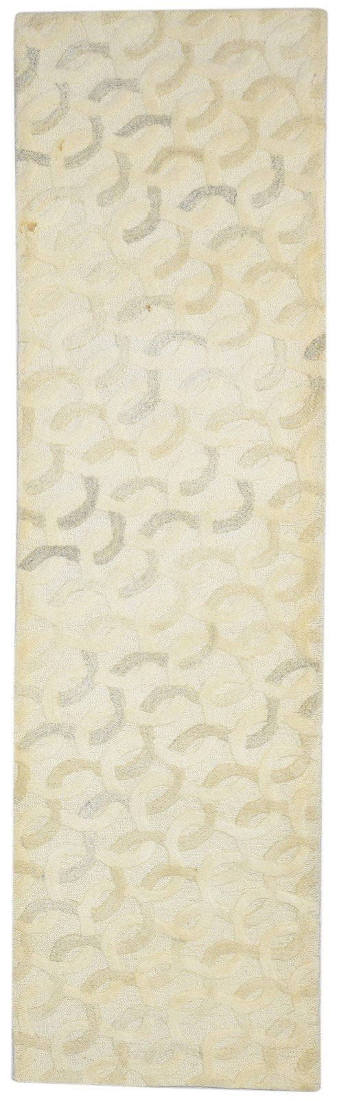 2'6 X 9' Rug Wool Beige Modern Hand Tufted Scandinavian Circles Small Runner 