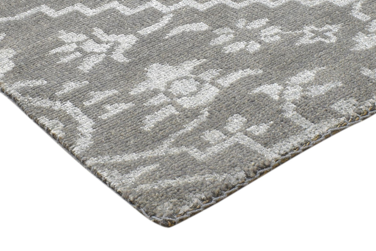 Hand Knotted Grey Wool / Silk Rug 2' X 2' Modern Moroccan Trellis Small Carpet 