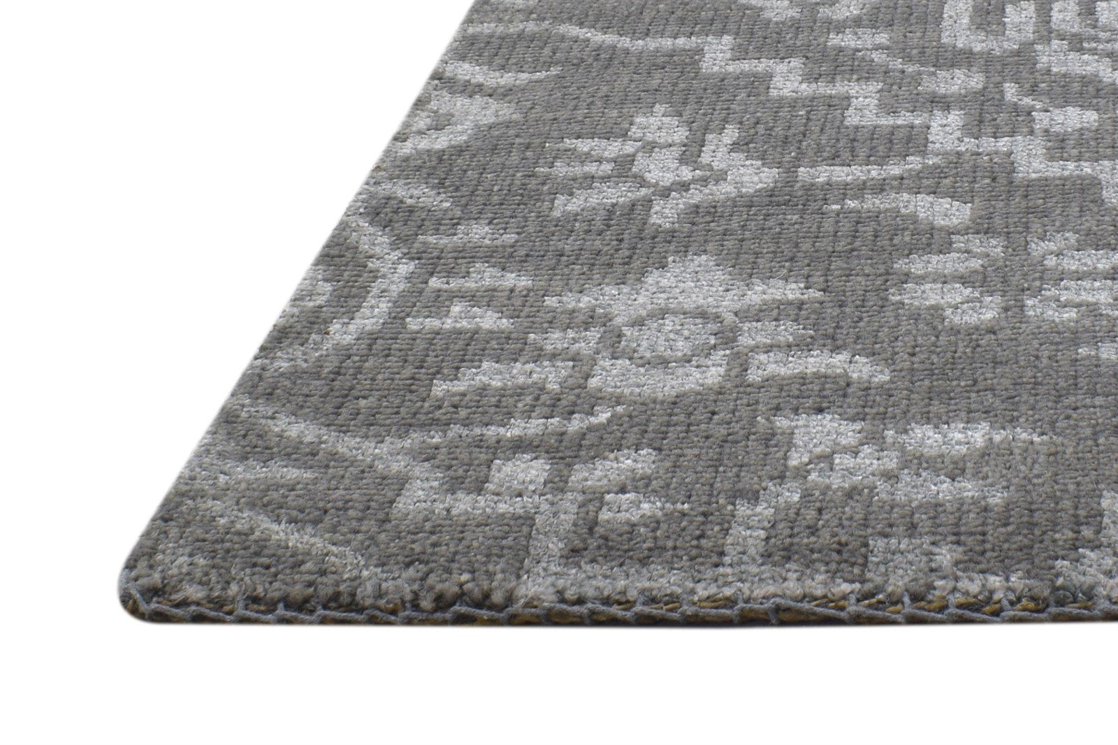 Hand Knotted Grey Wool / Silk Rug 2' X 2' Modern Moroccan Trellis Small Carpet 