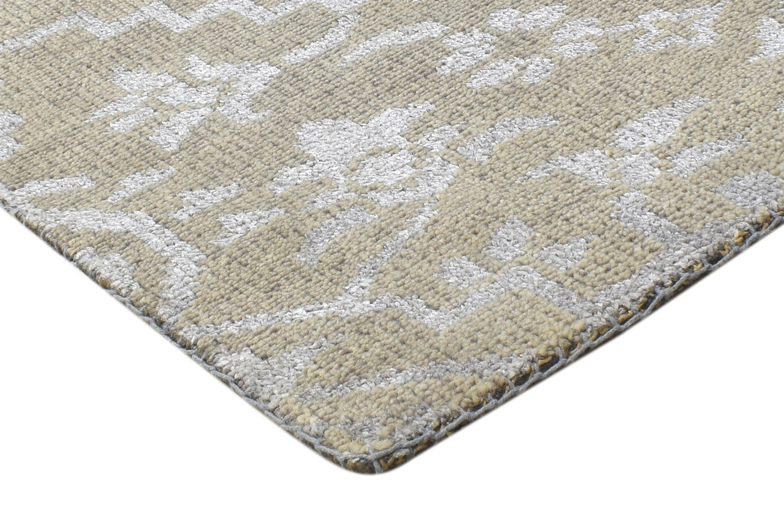 Wool / Silk Beige Rug 2' X 2' Modern Hand Knotted Moroccan Trellis Small Carpet 