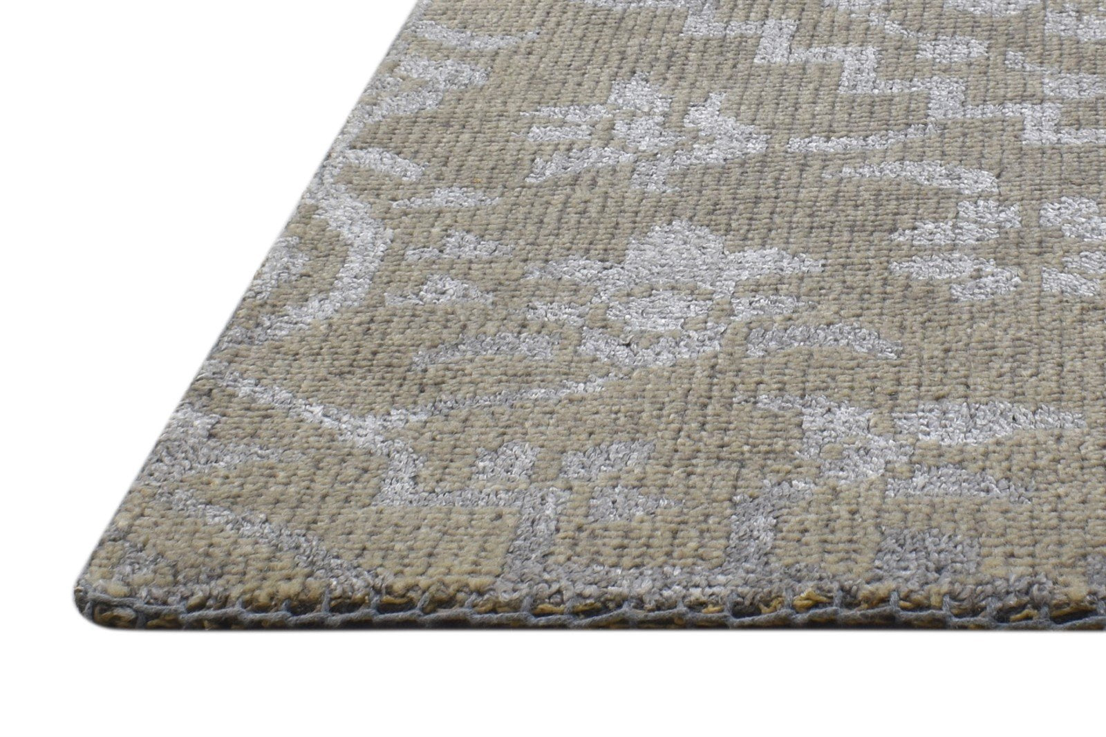 Wool / Silk Beige Rug 2' X 2' Modern Hand Knotted Moroccan Trellis Small Carpet 