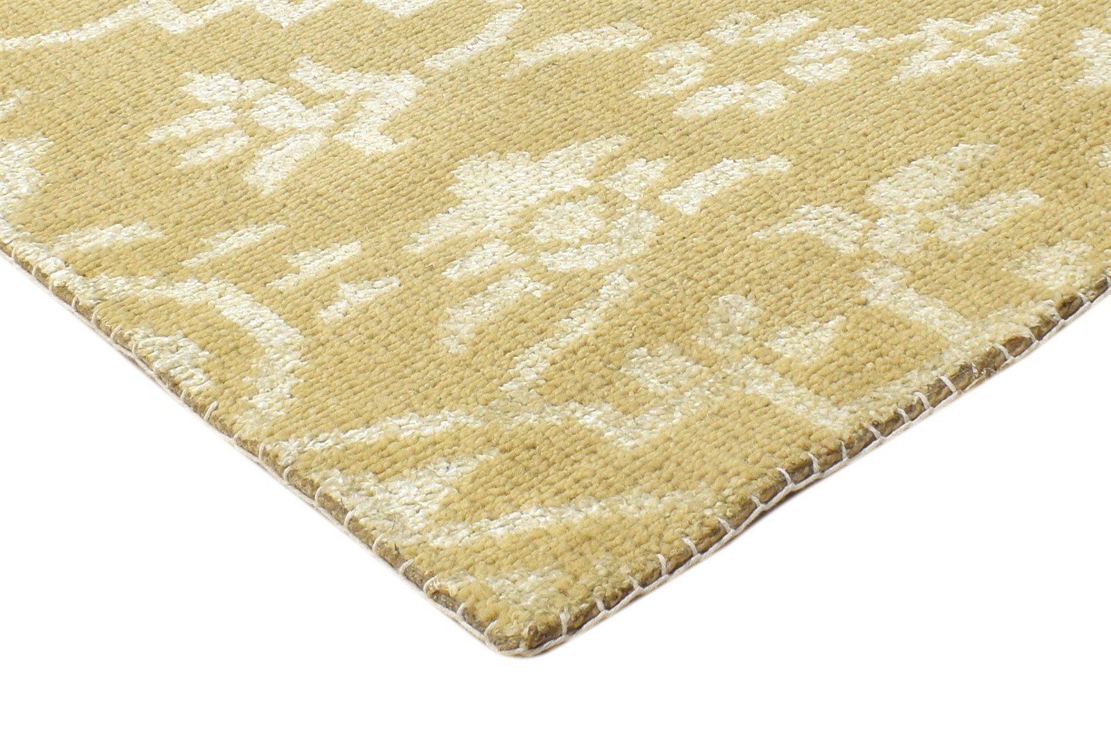 2' X 2' Rug Wool / Silk Beige Modern Hand Knotted Moroccan Trellis Small Carpet 