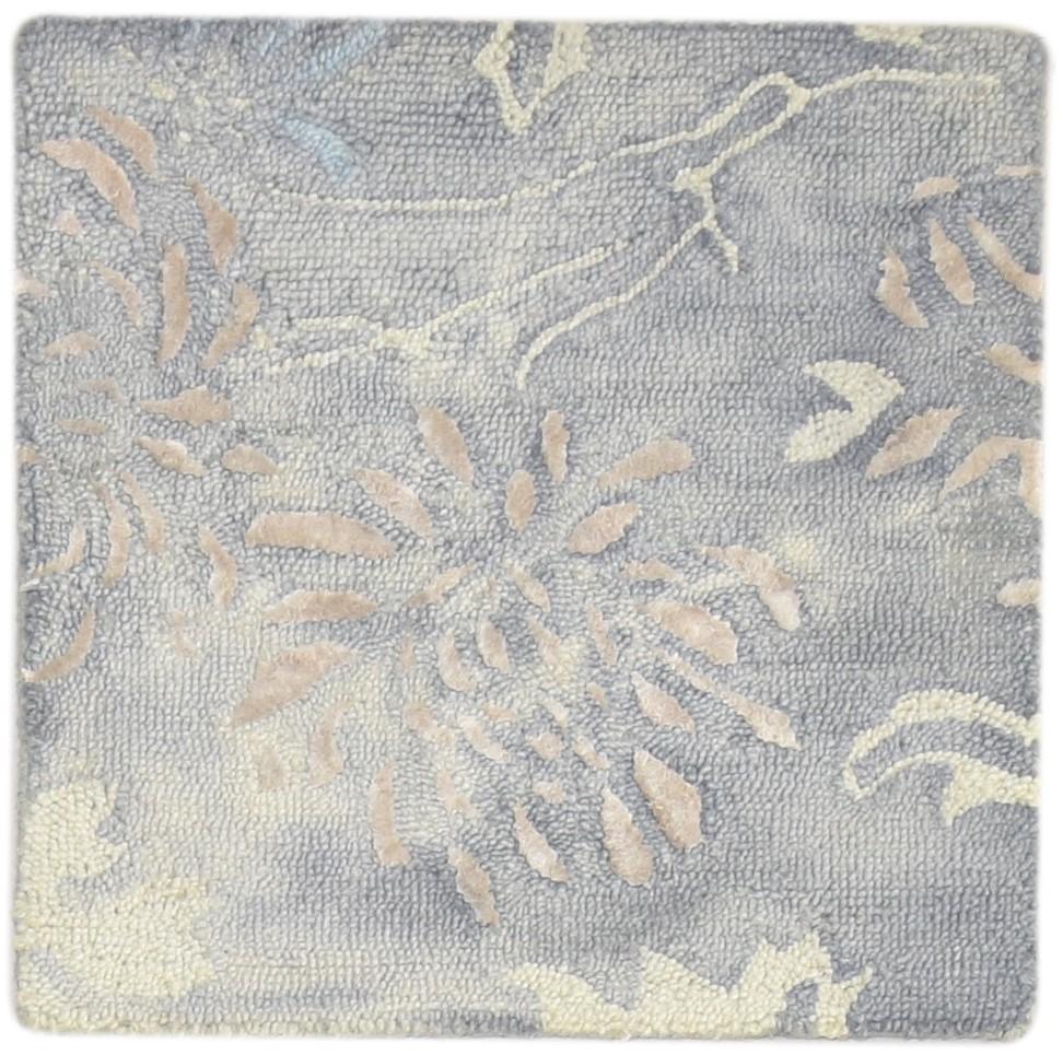 Hand Tufted Grey Wool Rug 2' X 2' Modern French Floral Small Carpet 