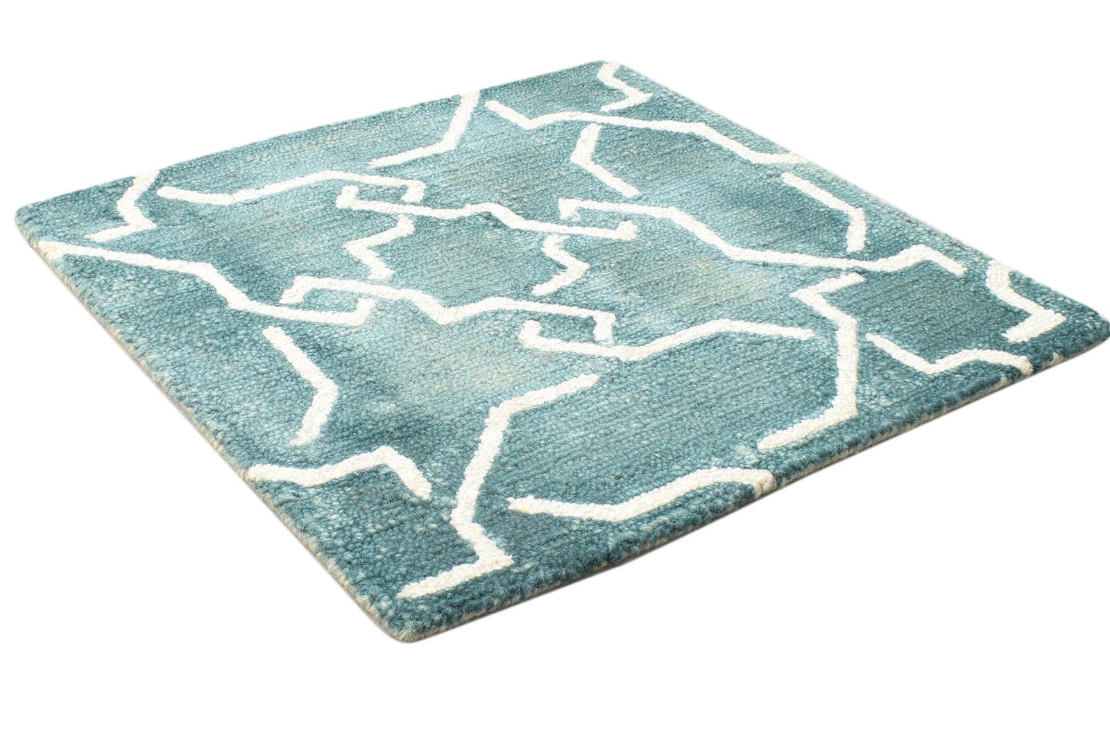 Wool Green Rug 2' X 2' Modern Hand Tufted Moroccan Geometric Small Carpet 