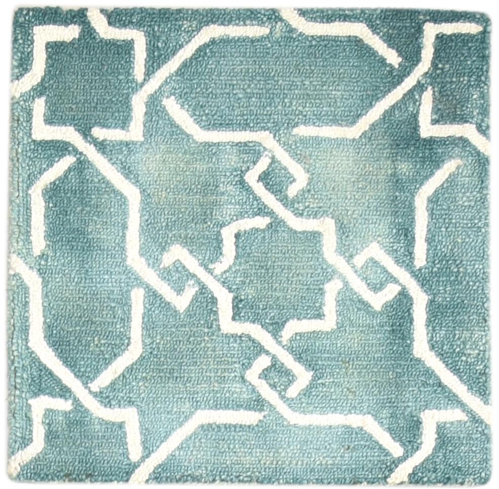 Wool Green Rug 2' X 2' Modern Hand Tufted Moroccan Geometric Small Carpet 