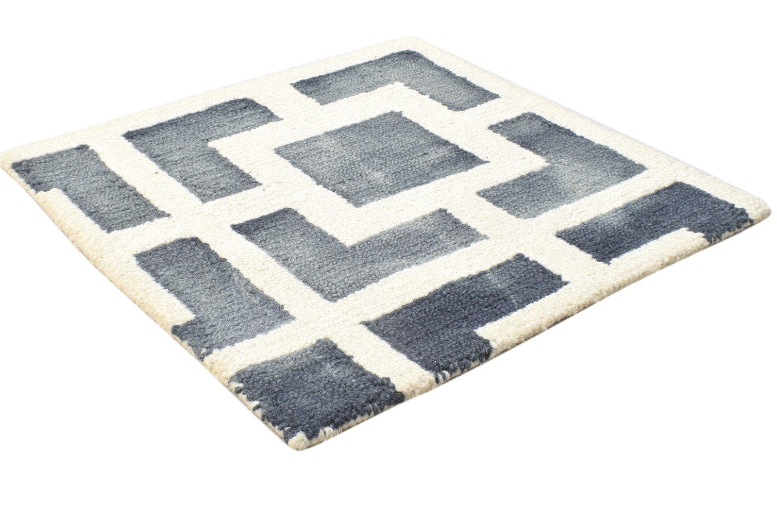 Hand Tufted Ivory Wool Rug 2' X 2' Modern Moroccan Geometric Small Carpet 