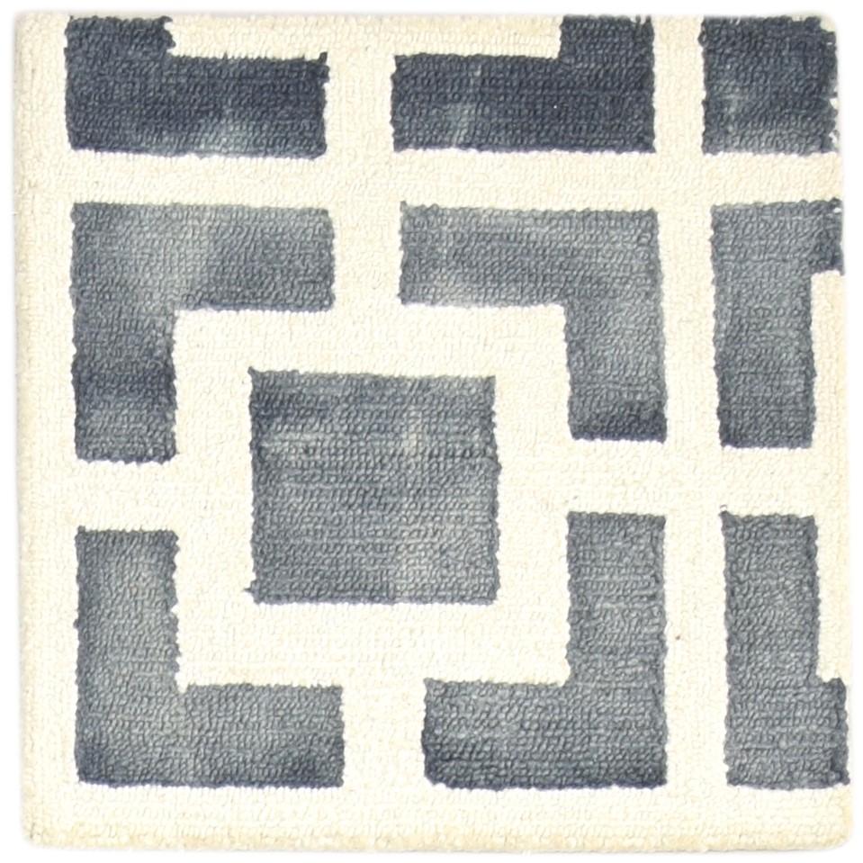 Hand Tufted Ivory Wool Rug 2' X 2' Modern Moroccan Geometric Small Carpet 