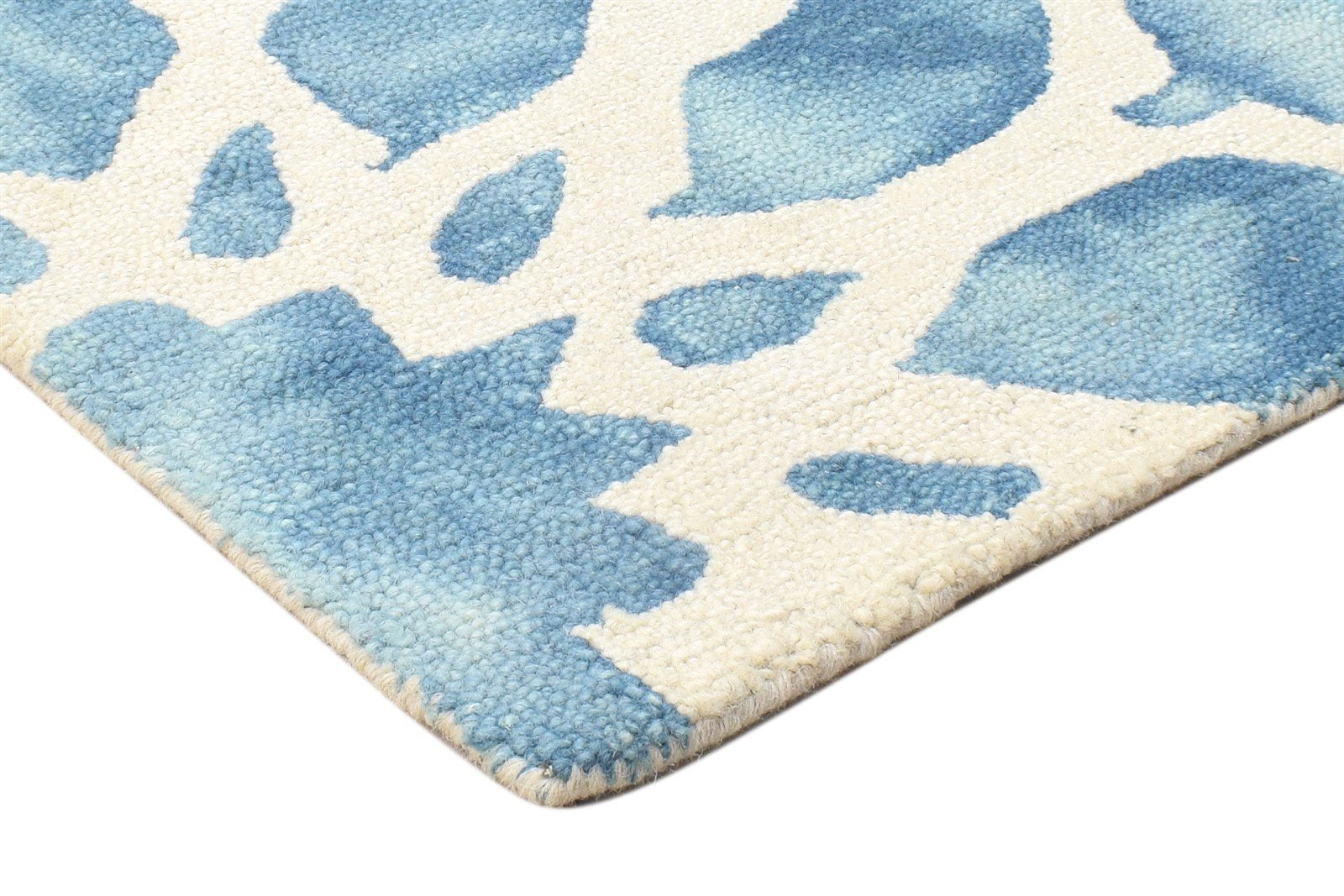 Blue Wool Rug 2' X 2' Modern Hand Tufted Moroccan Floral Small Carpet 