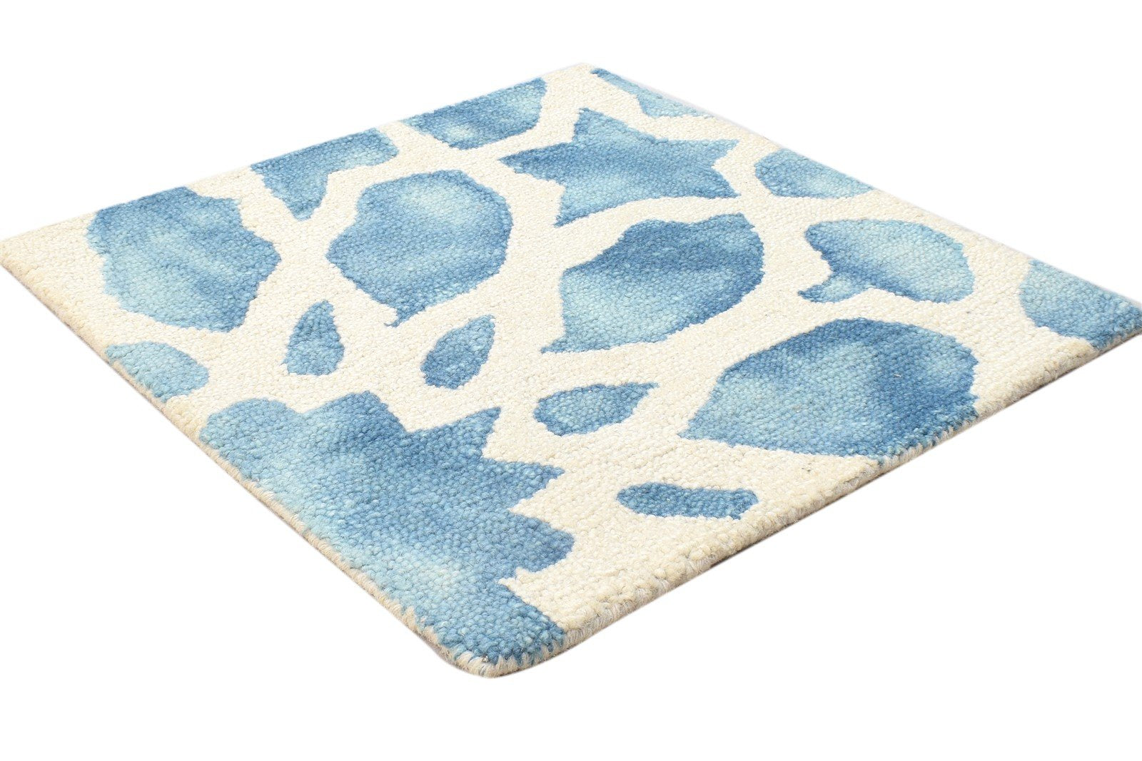 Blue Wool Rug 2' X 2' Modern Hand Tufted Moroccan Floral Small Carpet 