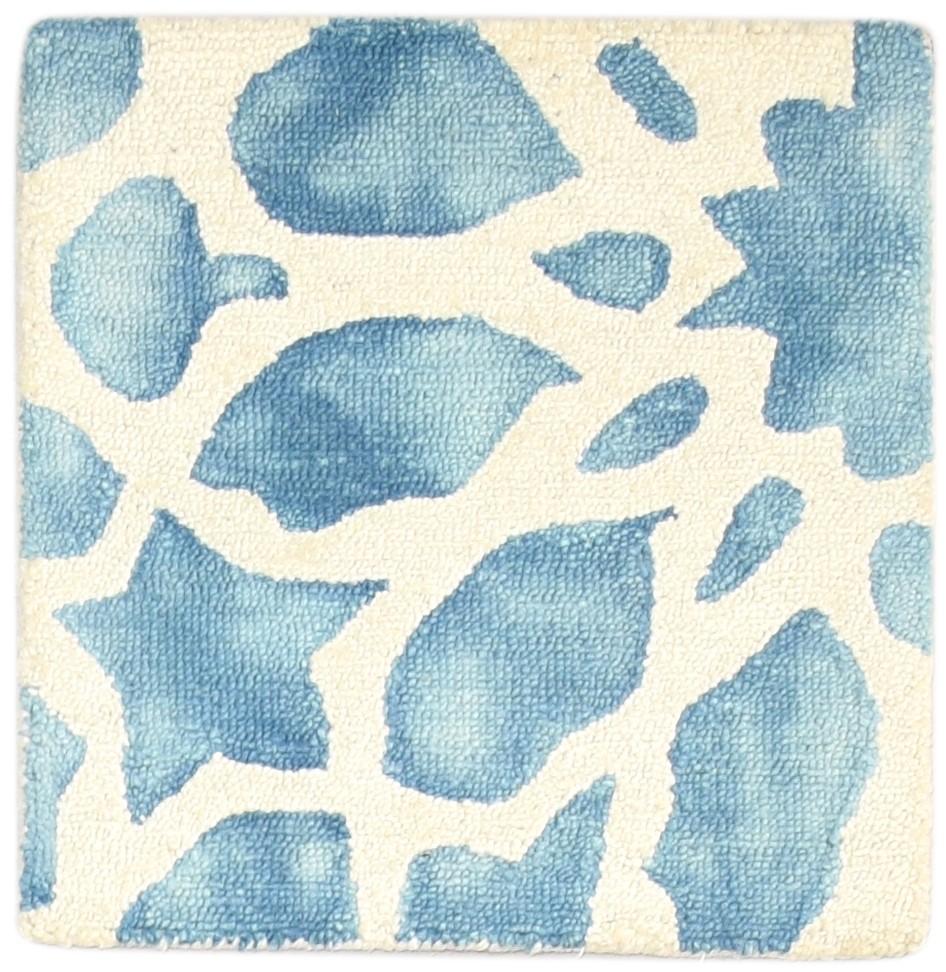 Blue Wool Rug 2' X 2' Modern Hand Tufted Moroccan Floral Small Carpet 